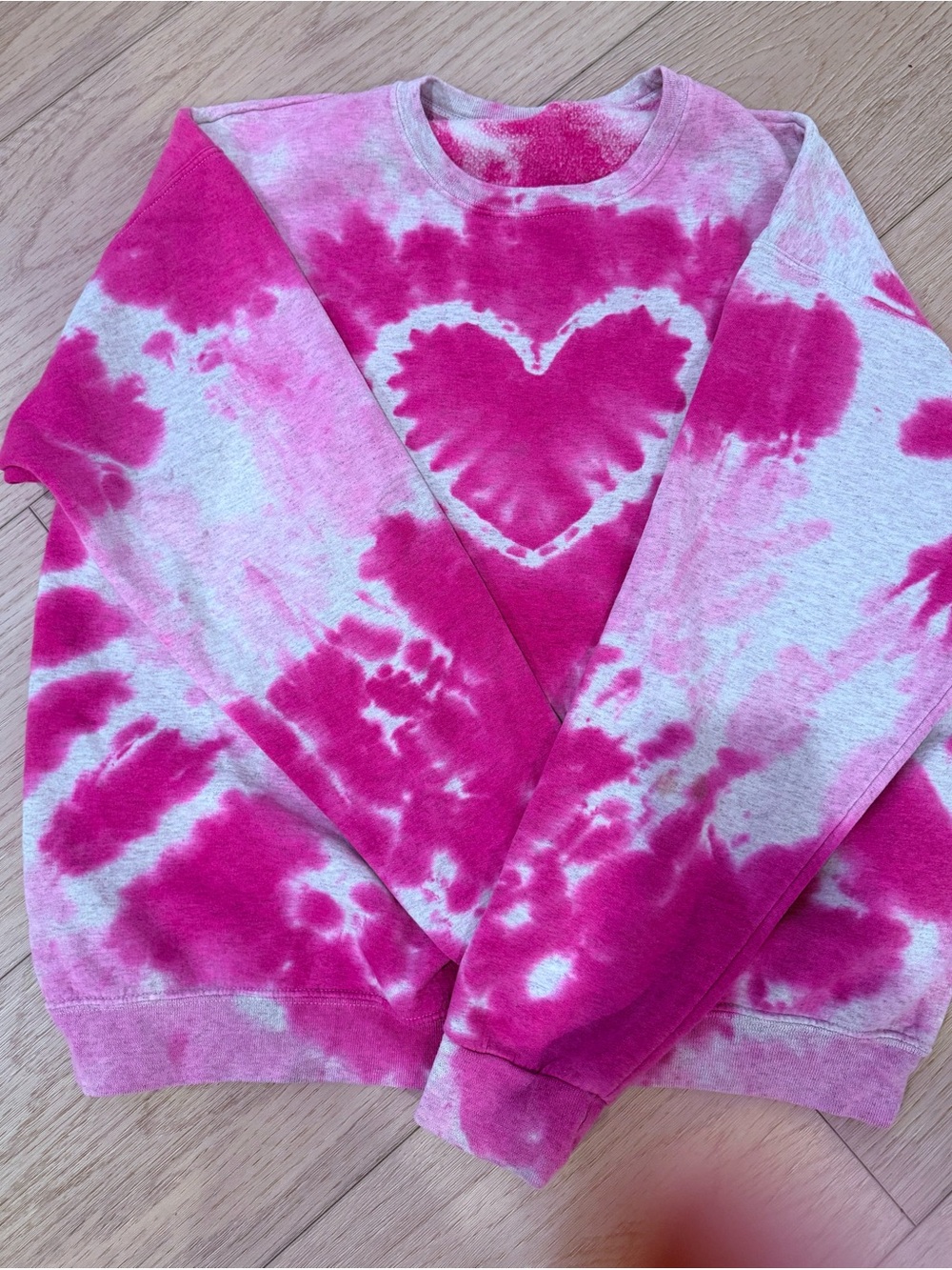 Pink Tie-Dye Heart Crewneck Sweatshirt - Women